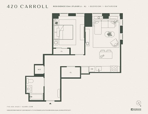 Floor plan for 1 bed, 1 bath, 706 sqft